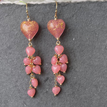 Load image into Gallery viewer, Heart Murano Glass Dangle Earrings, gold flecked