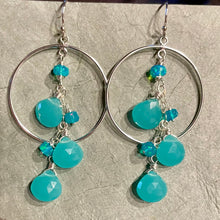 Load image into Gallery viewer, Aqua Opal and Chalcedony Hoop Earrings