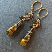 Load image into Gallery viewer, Tiger’s Eye and Sapphire Drop Earrings, OOAK