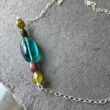 Load image into Gallery viewer, Fluorite and Tourmaline 5 Stone Necklace OOAK