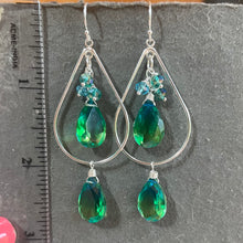 Load image into Gallery viewer, Paraiba to Emerald to Peridot Doublet Dangle Double Decker Hoop Earrings