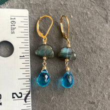 Load image into Gallery viewer, Labradorite Raincloud and Raindrop Quartz Earrings in sterling, rose gold or gold
