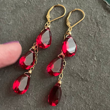 Load image into Gallery viewer, Ruby Red/Pink Sparkle Dangle Trio Earrings