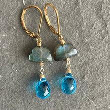 Load image into Gallery viewer, Labradorite Raincloud and Raindrop Quartz Earrings in sterling, rose gold or gold