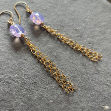 Load image into Gallery viewer, Lavender Glowing Quartz Tassel Earrings, 14k Gold Filled
