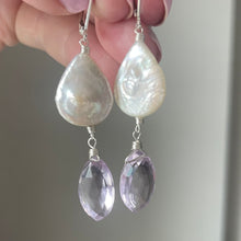 Load image into Gallery viewer, Pink Amethyst Marquis Pearl Earrings, OOAK