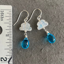 Load image into Gallery viewer, Rainbow Moonstone Raincloud and Raindrop Quartz Earrings in sterling, rose gold or gold
