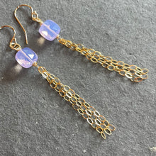 Load image into Gallery viewer, Lavender Glowing Quartz Tassel Earrings, 14k Gold Filled