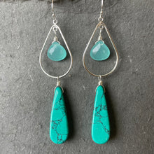Load image into Gallery viewer, Turquoise and chalcedony hoops, OOAK