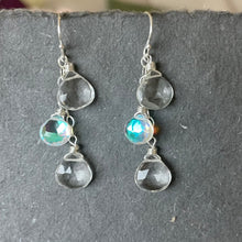 Load image into Gallery viewer, Rock Crystal and Fire Moonstone Quartz Cascade Earrings