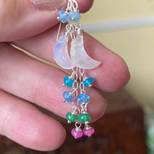 Load image into Gallery viewer, Rainbow Moonstone Moon and Opal Dangle Earrings