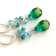 Load image into Gallery viewer, Paraiba to Emerald to Lime Doublet Dangle Earrings