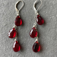 Load image into Gallery viewer, Garnet Red Trio Cascade Earrings