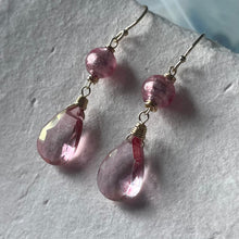 Load image into Gallery viewer, Murano Ball Glass and Mystic Quartz Pink Sparkly Dangles
