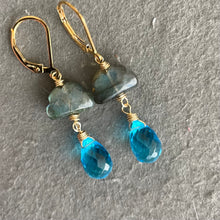 Load image into Gallery viewer, Labradorite Raincloud and Raindrop Quartz Earrings in sterling, rose gold or gold