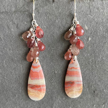 Load image into Gallery viewer, Pink Agate Waterfall Earrings, Andesine Labradorite, OOAK