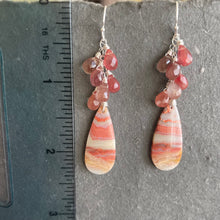 Load image into Gallery viewer, Pink Agate Waterfall Earrings, Andesine Labradorite, OOAK