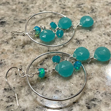 Load image into Gallery viewer, Aqua Opal and Chalcedony Hoop Earrings