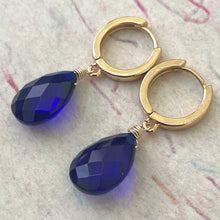 Load image into Gallery viewer, Vibrant Blue Quartz Huggie Earrings
