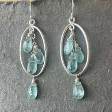 Load image into Gallery viewer, Blue-green Kyanite Oval Hoop Earrings