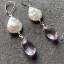 Load image into Gallery viewer, Pink Amethyst Marquis Pearl Earrings, OOAK