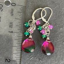 Load image into Gallery viewer, Color Lover Sapphire Pink to Emerald Green Doublet and Opal Dangle Earrings, OOAK