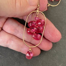 Load image into Gallery viewer, Tourmaline Pink Quartz Stacked Gold Hoop Earrings