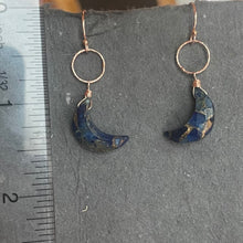 Load image into Gallery viewer, Copper Turquoise Crescent Moon Earrings, Rose gold, OOAK