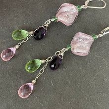 Load image into Gallery viewer, Icy Pink Swirl Murano Glass and Quartz Dangle Earrings
