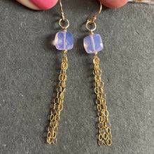 Load image into Gallery viewer, Lavender Glowing Quartz Tassel Earrings, 14k Gold Filled