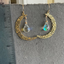 Load image into Gallery viewer, Fire Moonstone Crescent Moon Gold Vermeil Earrings