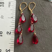 Load image into Gallery viewer, Ruby Red/Pink Sparkle Dangle Trio Earrings