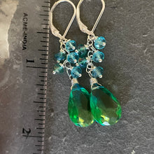 Load image into Gallery viewer, Paraiba to Emerald to Lime Doublet Dangle Earrings