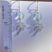 Load image into Gallery viewer, Cubic Zirconia Palm Tree and Aquamarine Quartz Earrings