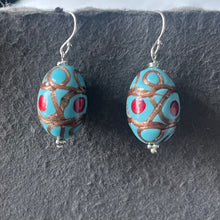 Load image into Gallery viewer, Turquoise Egg Murano Glass Dangle Earrings