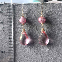 Load image into Gallery viewer, Murano Ball Glass and Mystic Quartz Pink Sparkly Dangles