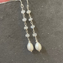 Load image into Gallery viewer, Moonstone and Freshwater Pearl Dangles, Sterling Silver