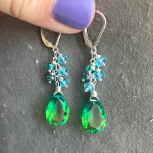 Load image into Gallery viewer, Paraiba to Emerald to Lime Doublet Dangle Earrings