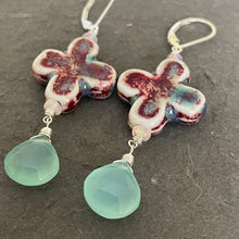 Load image into Gallery viewer, Ceramic and Aqua Chalcedony Dangles, OOAK