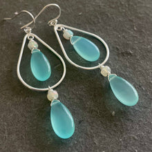 Load image into Gallery viewer, Brilliant Peruvian Blue Chalcedony and Opal Double Decker Hoop Earrings