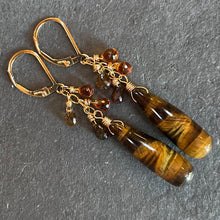 Load image into Gallery viewer, Tiger’s Eye and Sapphire Drop Earrings, OOAK