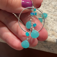 Load image into Gallery viewer, Aqua Opal and Chalcedony Hoop Earrings