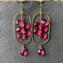 Load image into Gallery viewer, Tourmaline Pink Quartz Stacked Gold Hoop Earrings