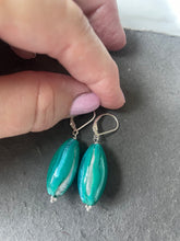 Load image into Gallery viewer, Trio Foiled Blue floral Murano Glass Dangle Earrings
