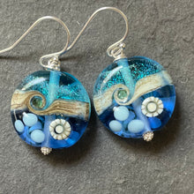 Load image into Gallery viewer, Sparkling Lampwork Blue Glass Ocean Surf Earrings