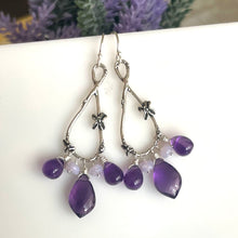 Load image into Gallery viewer, Spring in Your Step artisan floral earrings, amethyst, scorolite opal