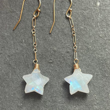Load image into Gallery viewer, Rainbow Moonstone Star Earrings