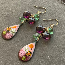 Load image into Gallery viewer, Enamel Millefiori Dangles, OOAK, Plum