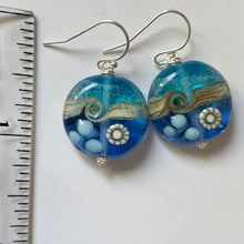 Load image into Gallery viewer, Sparkling Lampwork Blue Glass Ocean Surf Earrings