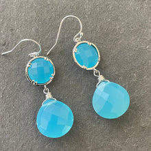 Load image into Gallery viewer, Aqua Blue Bezel Dangle Earrings